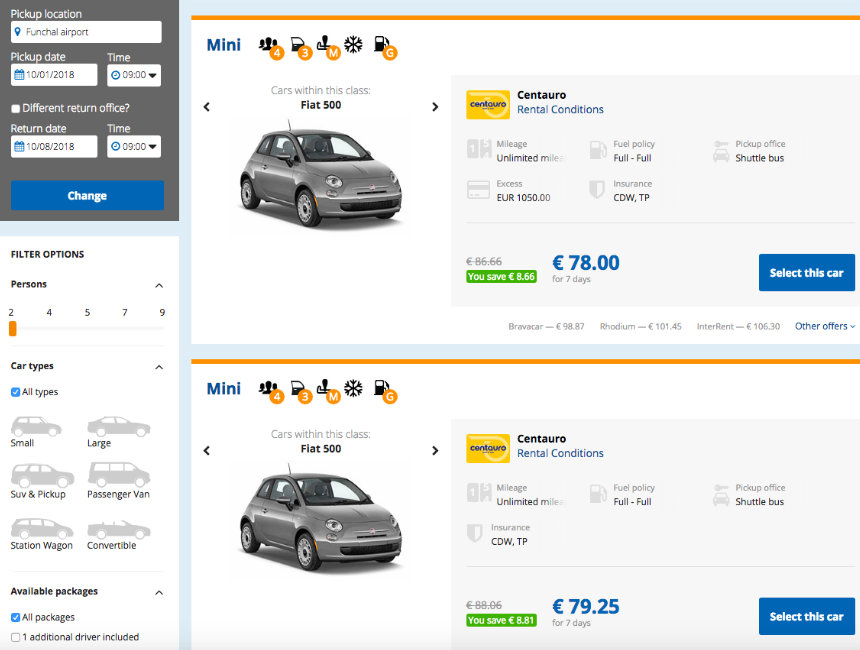 car rental madeira